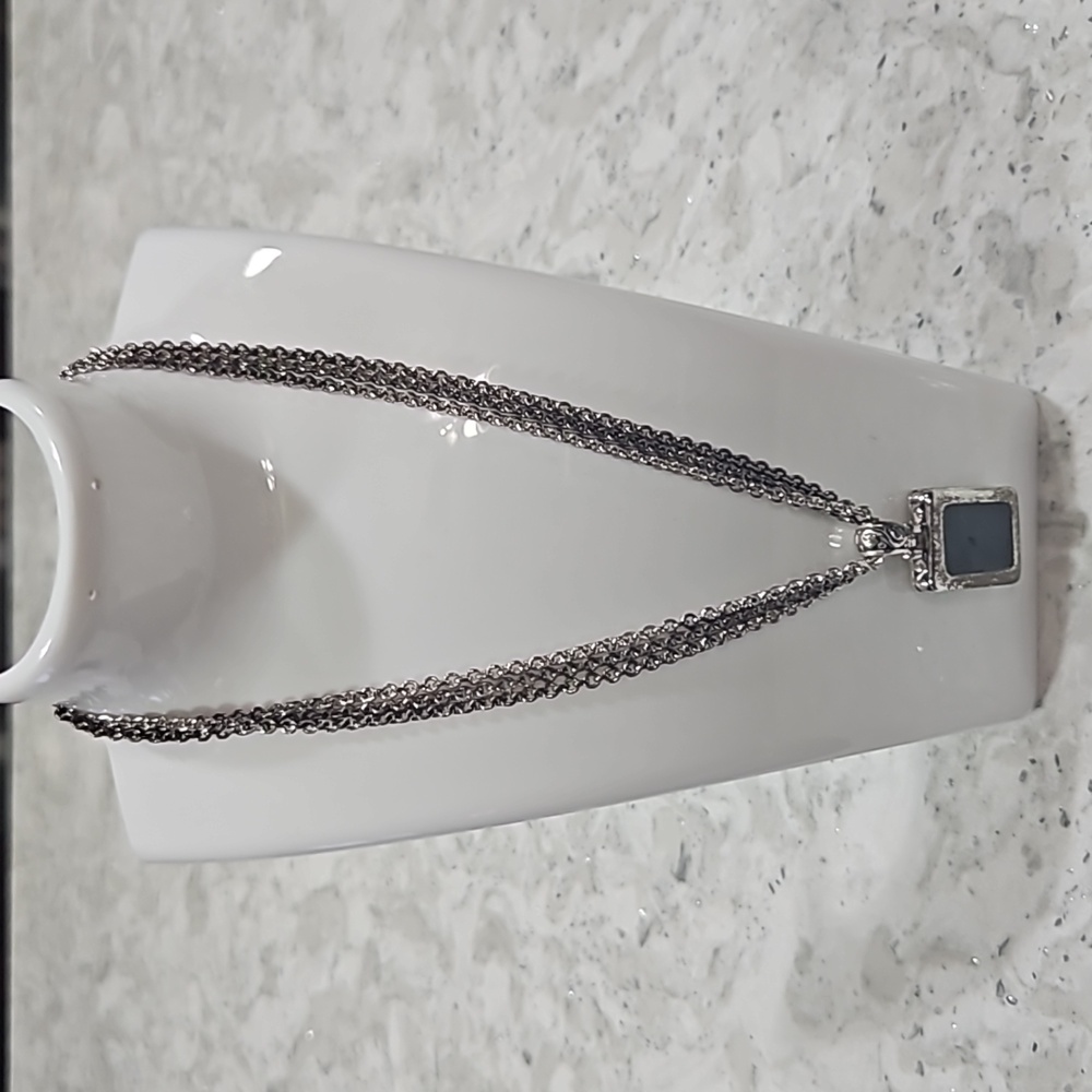 Vintage Triple Silver Chains with a Black & Silver Pendant
